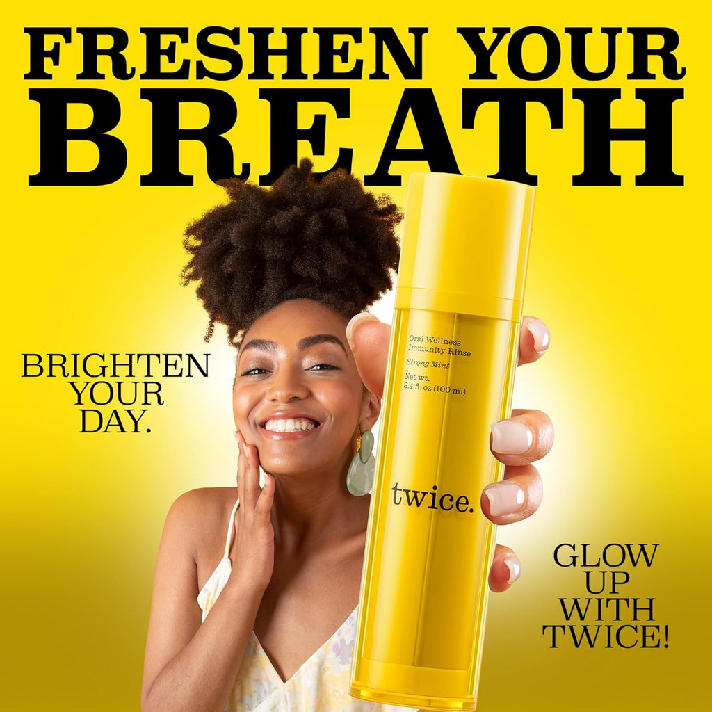 Twice Twice Oral Wellness Immunity Rinse - pH Balanced Mouthwash for Fresh Breath & Daily Oral Care, Alcohol-Free, Ultra Concentrated, Strong Mint Flavor, 3.4oz, 70 uses