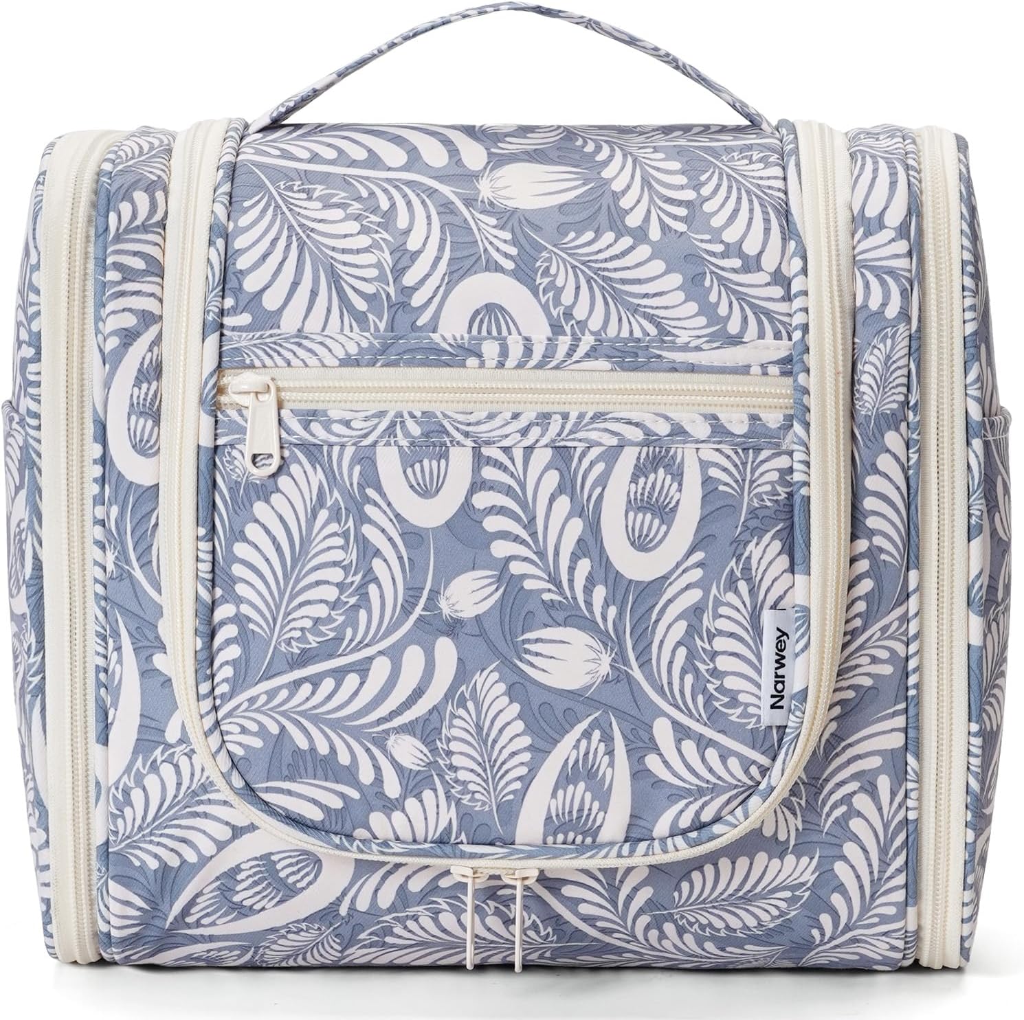 Narwey Hanging Toiletry Bag for Women Travel Makeup Bag Organizer Toiletries Bag Men for Cosmetics Essentials Accessories(Large, Blue Leaf)