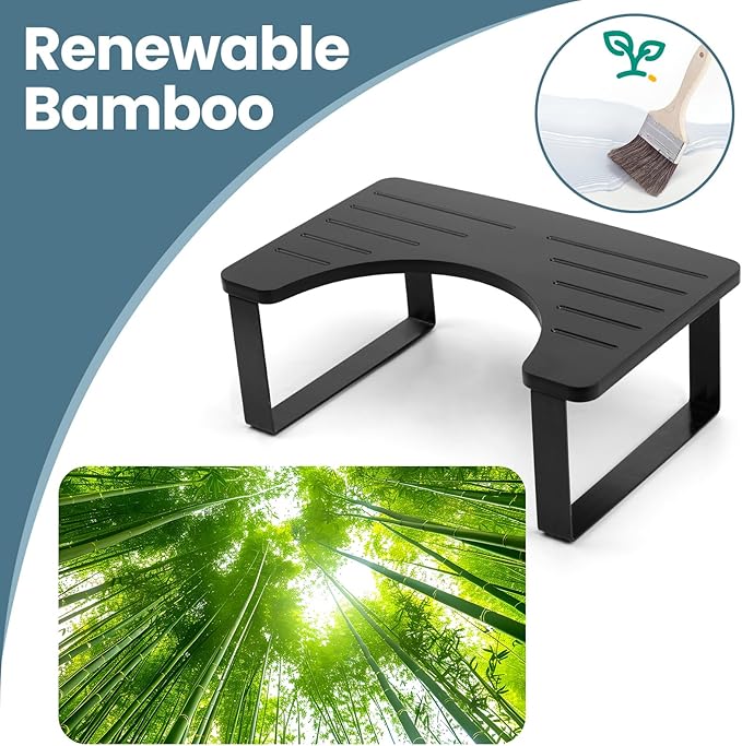Bamboo Toilet Stool,Potty for Pooping,Portable Squatting Pan with Dual Anti Slip Design,Bathroom Stools,Poop Stool for Bathroom,Toilet Step,Toilet Stools for Pooping,Bamboo Articles(Black)