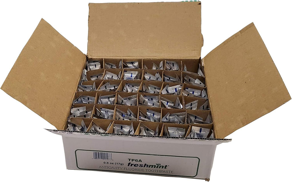 144 Tubes of Freshmint 0.6 oz. Anticavity Fluoride Toothpaste, Metallic Tube, Tubes do not have Individual Boxes for Extra Savings, Travel Size