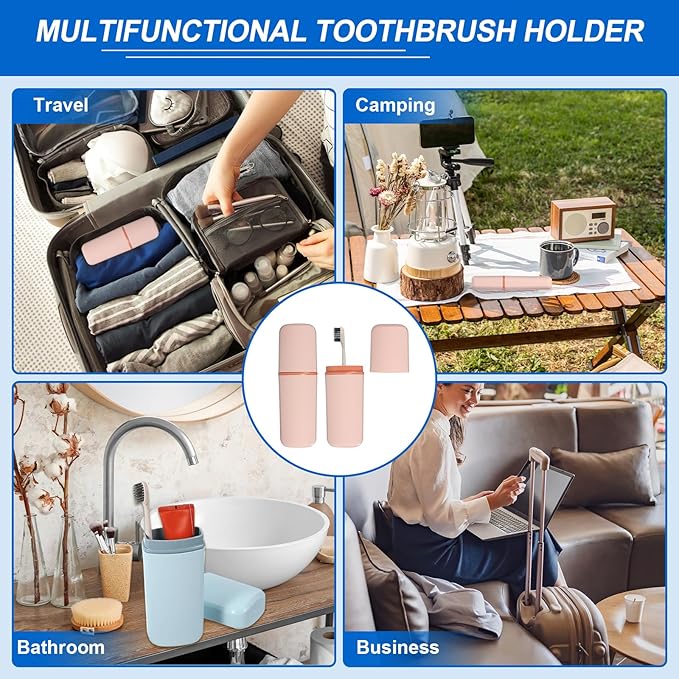 uxcell Travel Toothbrush Case, 7.9x2.6x2 Portable Travel Toothbrush Holder with Flat, Plastic Toothpaste Container for Bathroom, Gym, Business Trip, Camping, Pink