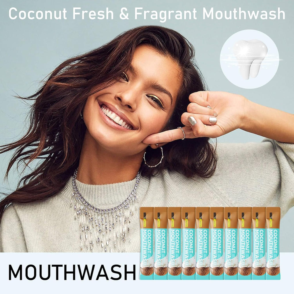 Mini Mouthwash Travel Size,Coconut Flavor Portable Individual Travel Mouth Wash for Fresh Breath, Refreshing Long Lasting Gentle Oral Care Mouthwash Packs(Pack of 20)