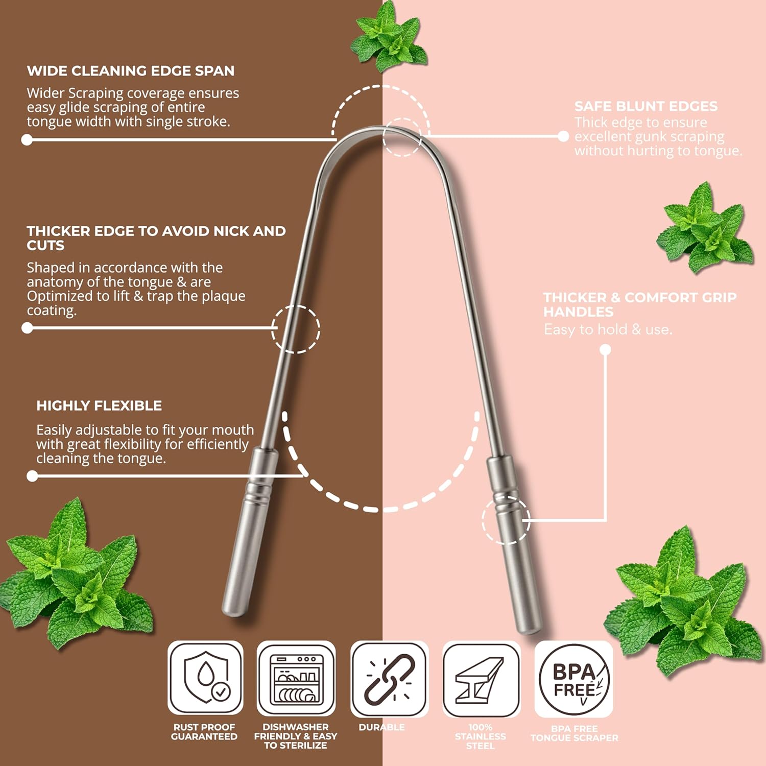 Tongue Scraper, 100% Stainless Steel Tongue scraper for Adults And Kids, Professional Tongue Cleaner for Oral Care, Improve Bad Breath and Hygiene (2 scraper with 1 travel case)