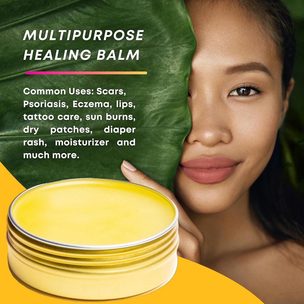 Peruvian Gold | Organic All Purpose Healing Balm | Scars, Eczema, Facial Moisturizer Cream, Dry Skin, Hair, Sun Burns | (1 Fl Oz) | BONUS Lip Balm