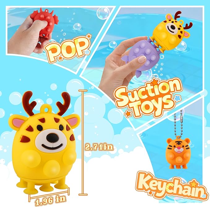 Stocking Stuffers for Kids Toddlers, 12PCS Animal Suction Pop Toys for Age 1 2 3 4 5 6, Airplane Car Travel Activities Essential, Birthday Gifts for Boys Girls 3 4 5+ Year Old, Bath Toys for Toddlers