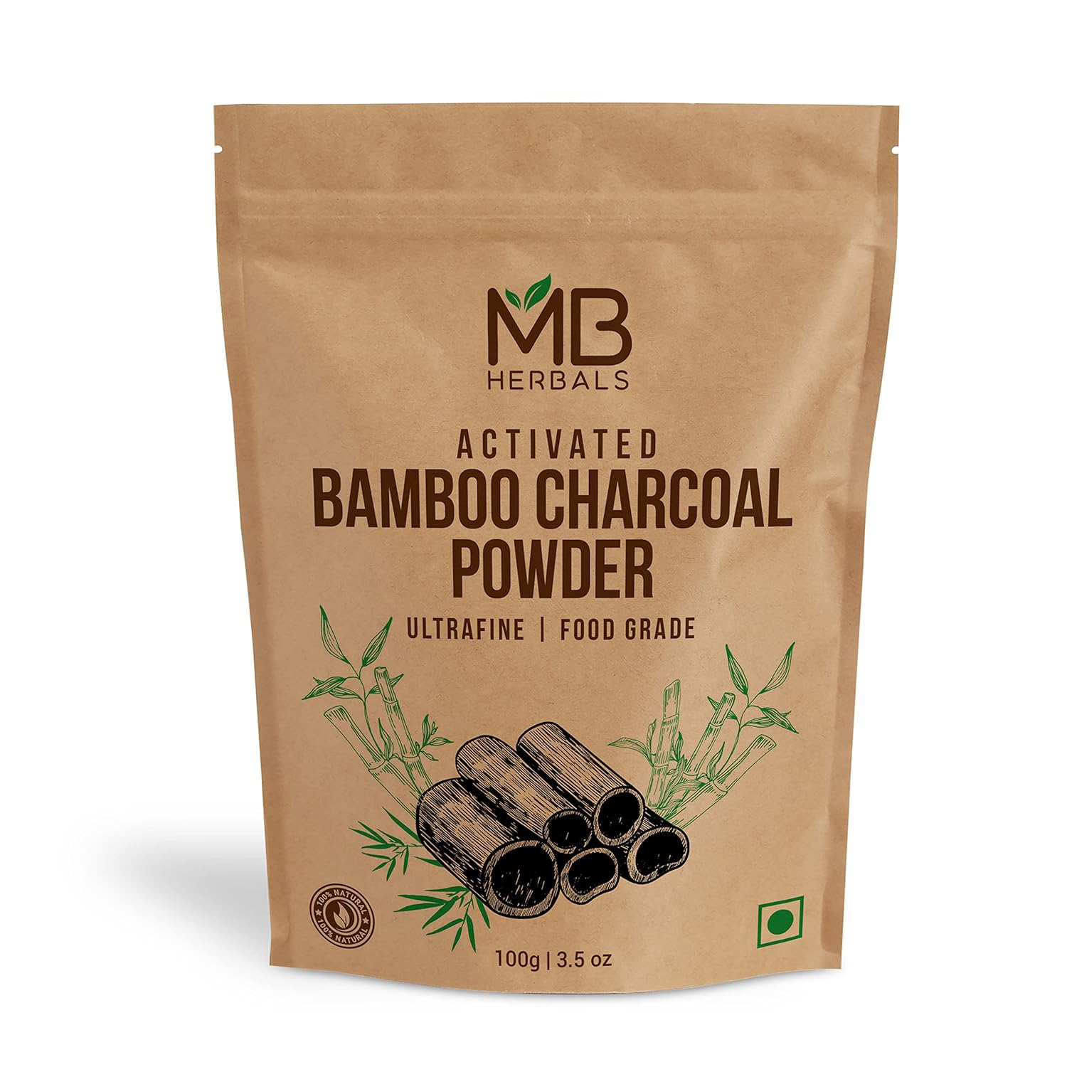 MB Herbals Activated Charcoal Powder 3.5 oz (100g) | Food Grade Bamboo Charcoal | Deep Cleansing for Skin & Hair | Ideal for Face Masks, Toothpowder & DIY Care