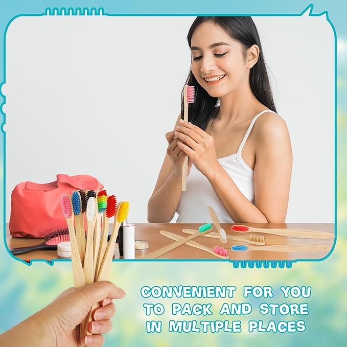 140 Pcs Bamboo Toothbrushes Wooden Individually Wrapped Colorful Toothbrushes Bulk for Adults Hotels Inns Home Use Travel Business Trips, 14 Colors