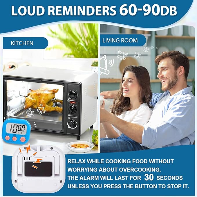 12 Pack Digital timers for Classroom, Magnetic Countdown Kitchen Timers for Cooking, Big Digits Loud Alarm Timer for Kids, Teachers, Sports, Study, Gym, Training, Baking