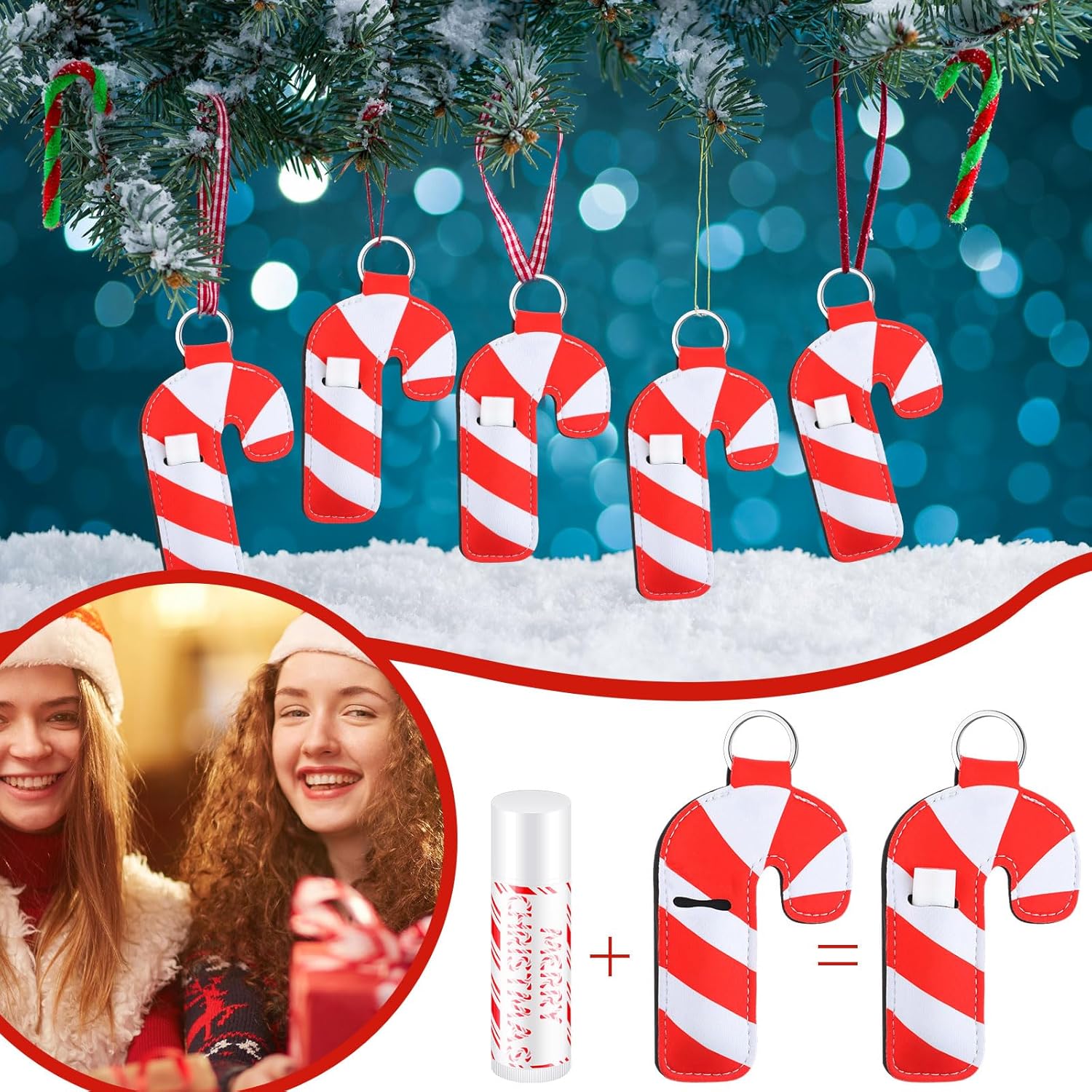 36 Pcs Christmas Lip Balm Lipstick Holder Keychain Bulk Candy Cane Merry Christmas Party Gifts Stocking Stuffers Peppermint Flavor Lip Care Moisturizing for Xmas Coworker Employee Family Gifts