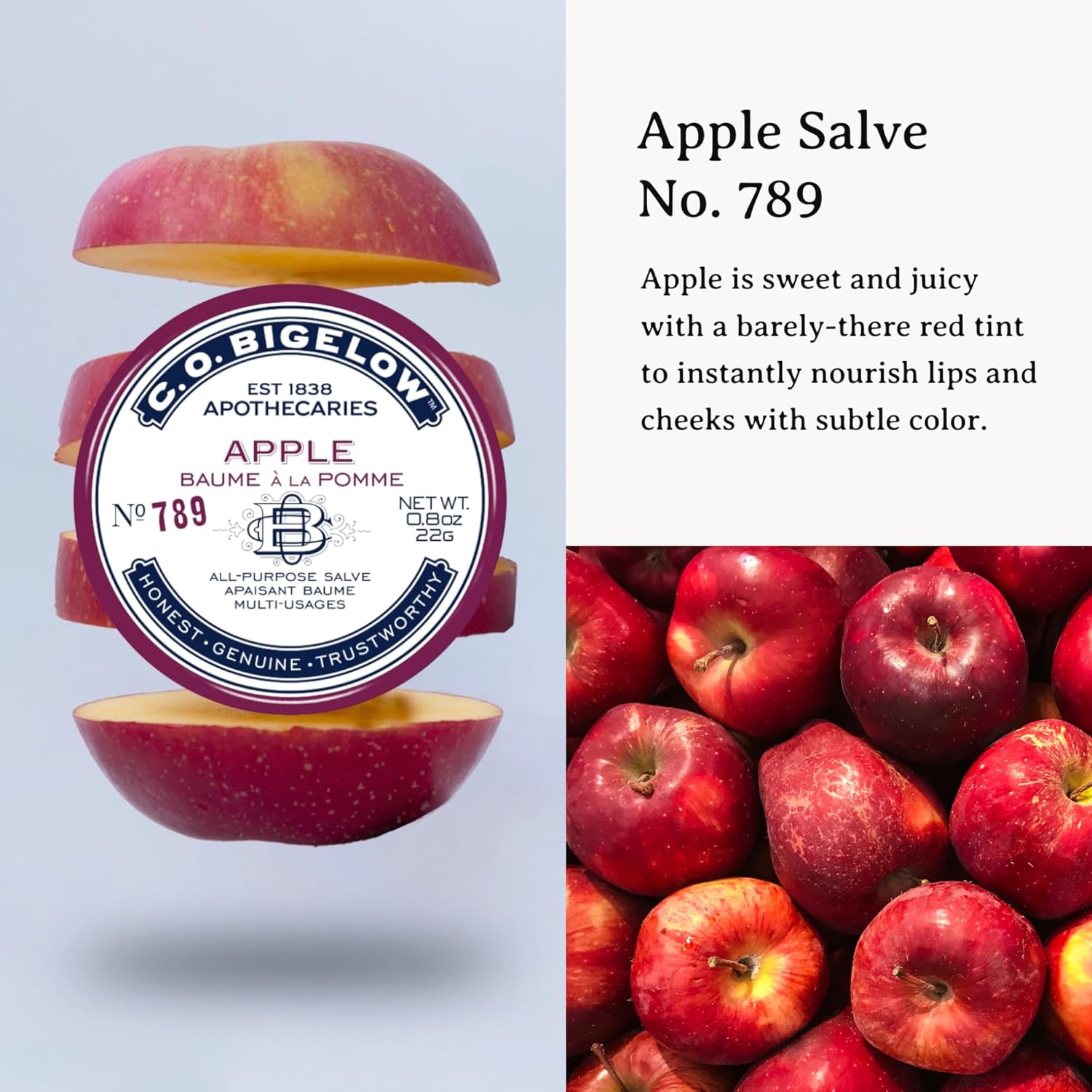 C.O. Bigelow Assorted Salve Tins, Pack of 3 Lip Balm Tins, Coco Vanilla, Apple, and Herbal Mint All Purpose Salve for Lips, Cuticles, Hands & Dry Skin, Lip Balm Set, 0.8 oz