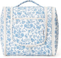 Narwey Hanging Toiletry Bag for Women Travel Makeup Bag Organizer Toiletries Bag for Cosmetics Essentials Accessories (Large, Little Blue Flower)