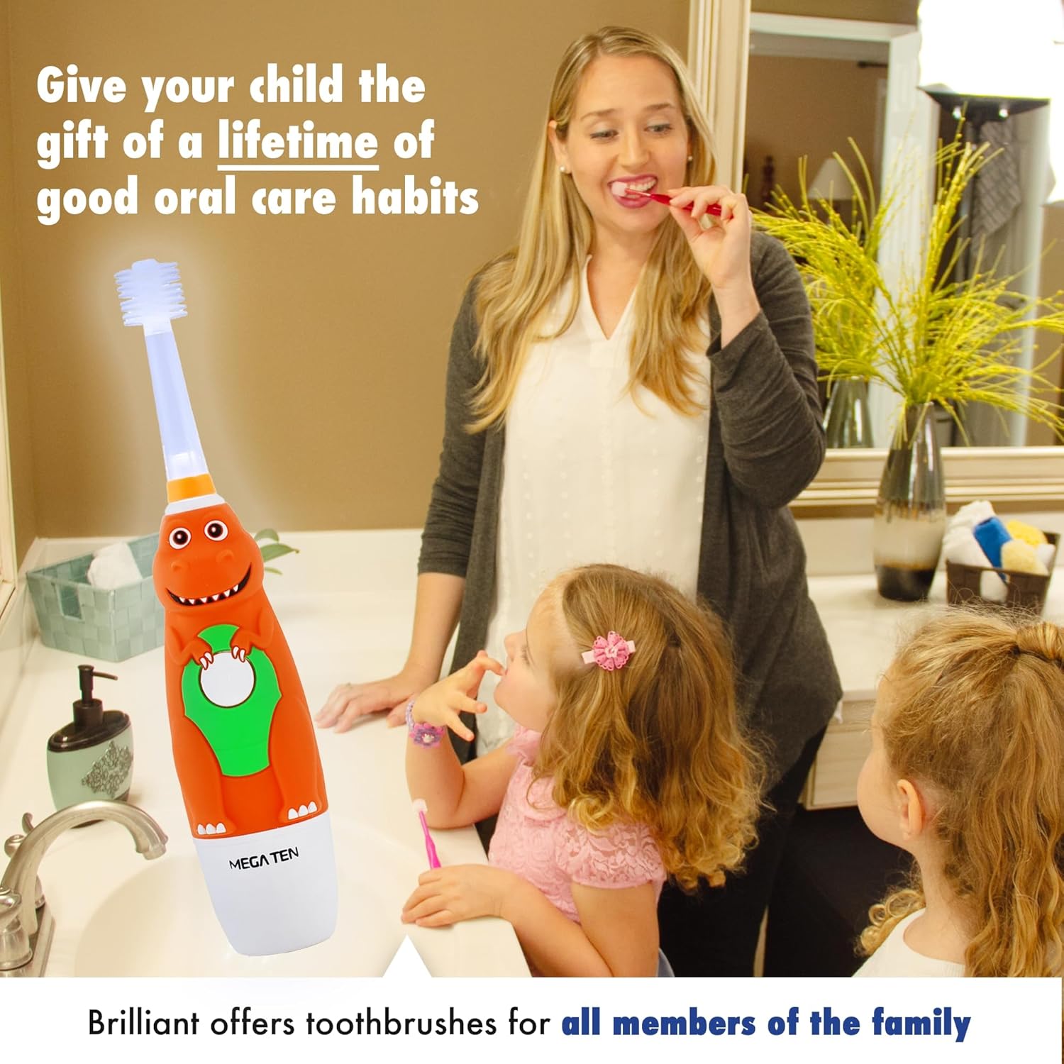 Brilliant Oral Care Kids Sonic Toothbrush Soft Replacement Heads, for Children Ages 5+, Orange, 2 Pack