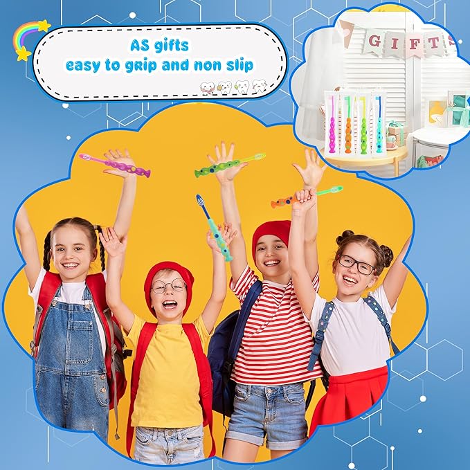 120 Pcs Student Toothbrush Bulk with Suction Cup Soft Bristles Individually Wrapped Lovely Multicolor Toothbrushes for Christmas Gift Boys Girls Home School Travel, 4 Colors