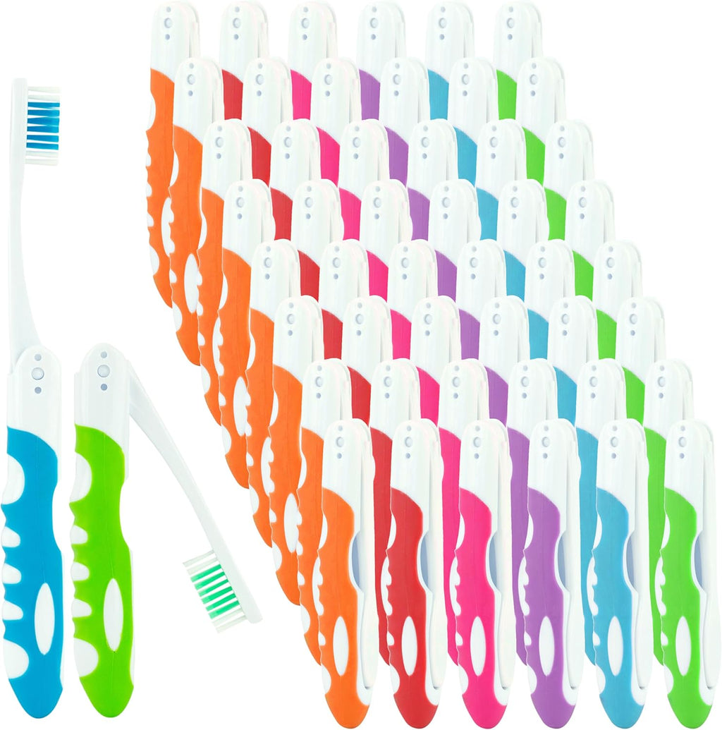 Travel Toothbrush, Portable Toothbrush Built in Cover, Travel Size Toothbrush Hiking, Camping, Traveling, Folding Toothbrushes, Collapsible Multi Color Travel Toothbrush Kit (50 Pack Firm-Multicolor)