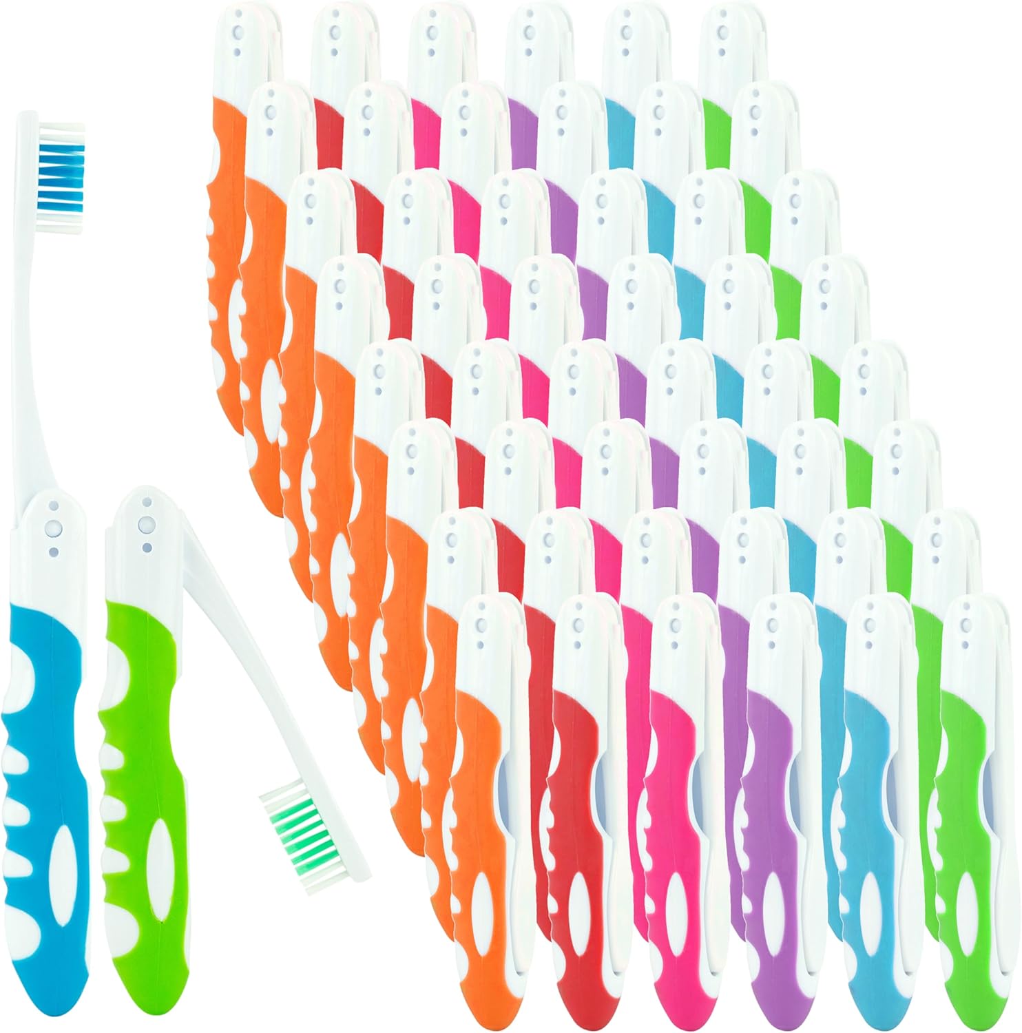 Travel Toothbrush, Portable Toothbrush Built in Cover, Travel Size Toothbrush Hiking, Camping, Traveling, Folding Toothbrushes, Collapsible Multi Color Travel Toothbrush Kit (50 Pack Firm-Multicolor)