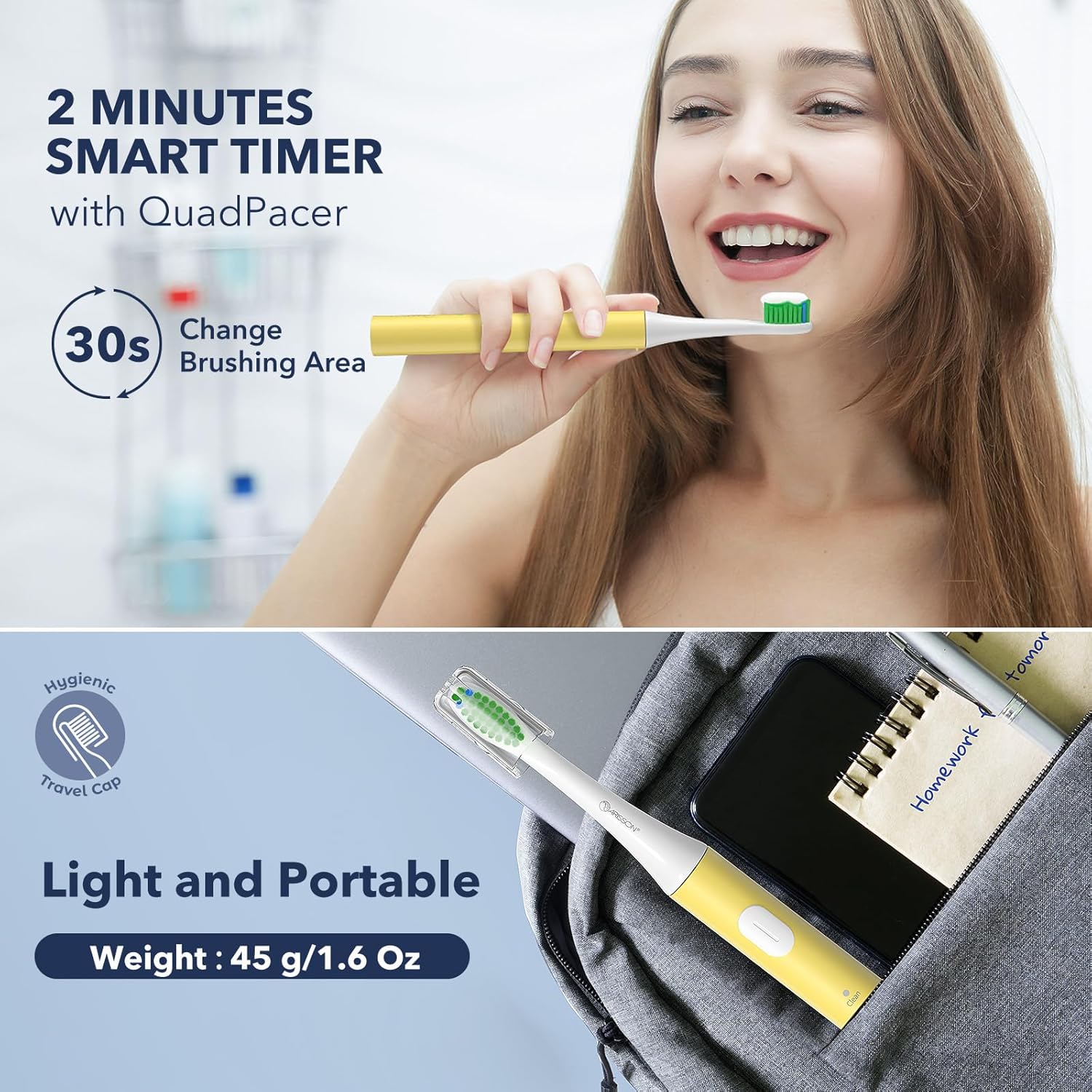 ARISSON Sonic Electric Toothbrush for Adults and Kids, 40,000 VPM Power Toothbrush, 1.5H Fast Charge Ultrasonic Electric Toothbrushes with 2 Minutes Smart Timer, White on New Corn