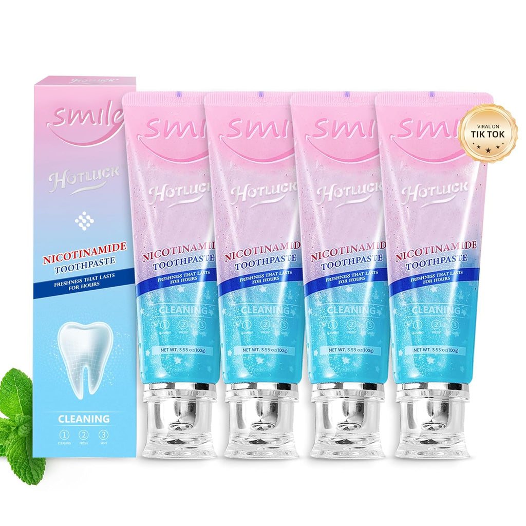 Hotluck Niacinamide Whitening Toothpaste - Brightening, Stain Removal, Freshening Breath - Deep Gentle Cleaning Tooth Paste, Boosting Gum Health, Mint & Peach 3.53oz (Pack of 4)