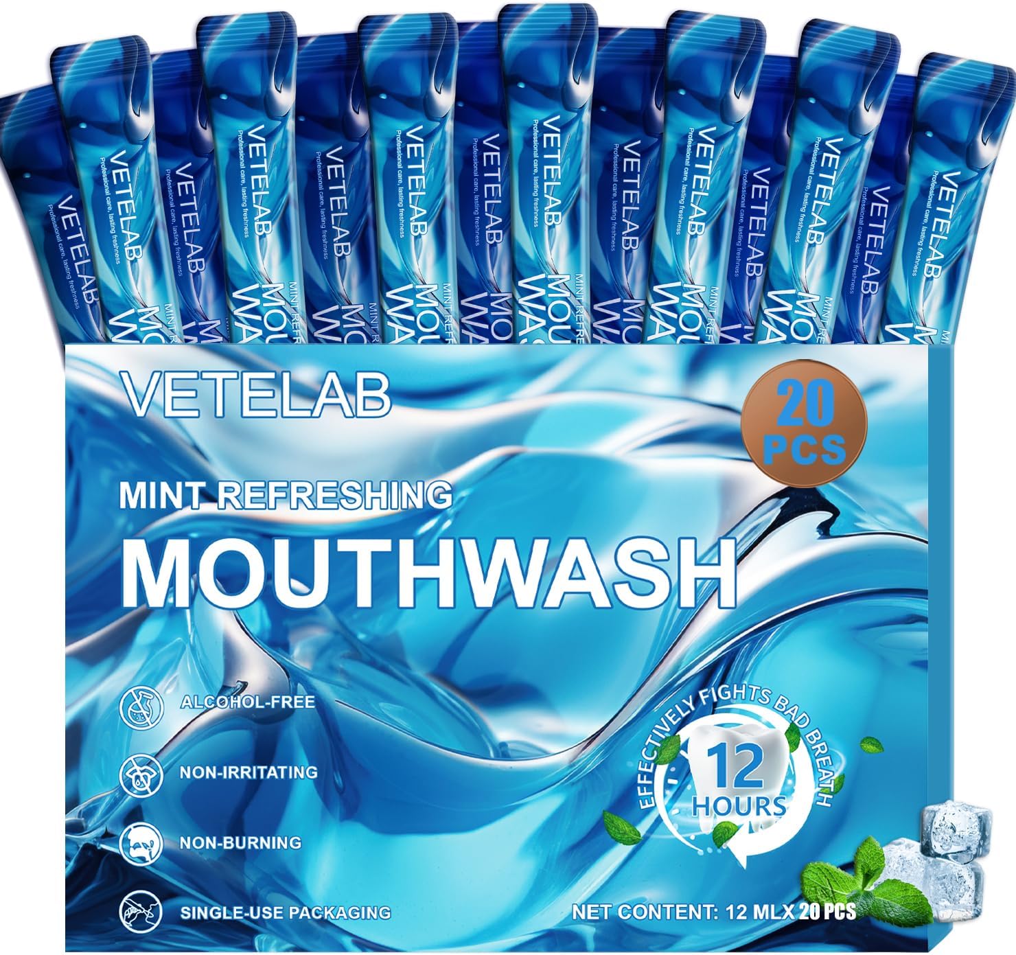 Portable Travel Size Mouthwash Packets - Mini Mint Mouthwash for Adults, Alcohol & Fluoride-Free, Freshens Breath for 12 Hours, Perfect for Date, Office, or Travel (Pack of 20)