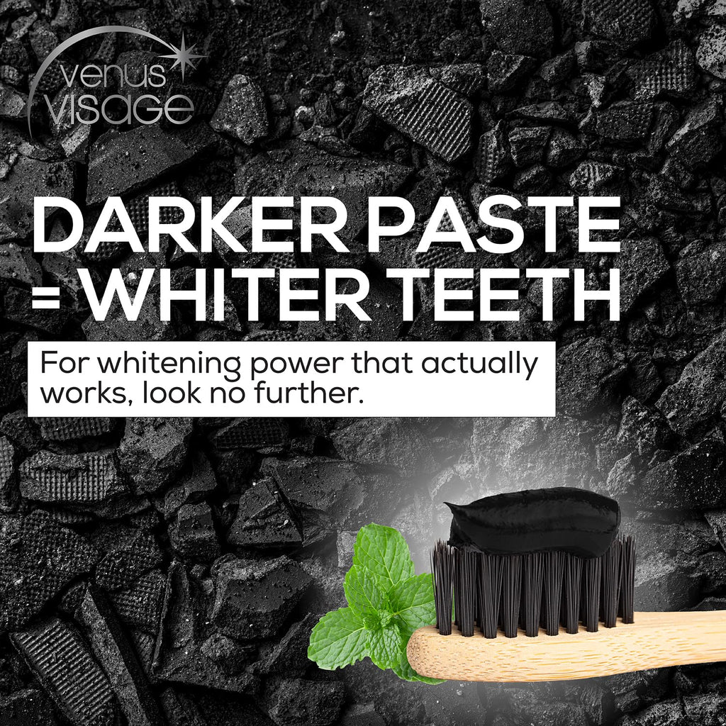 Venus Visage Activated Charcoal Toothpaste for Whitening, 3 Pack - Effective Teeth Whitening Toothpaste for Surface Stains - Peppermint Flavor (3.7 oz/105 g)