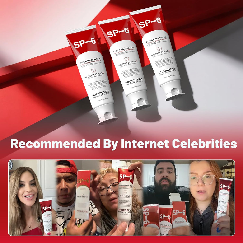 SP-6 Probiotic Whitening Toothpaste for Teeth Whitening/Brightening & Fresh Breath, 6 Probiotics Formula for Gum Health, Fluoride-Free, Minty Fresh Flavor,4.9 oz (1, Mint1)