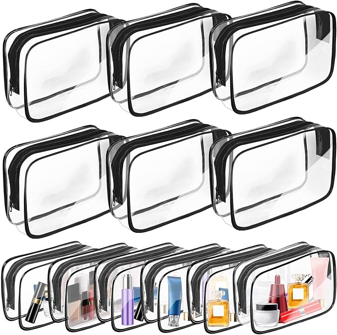 AURUZA Clear Makeup Bag,Portable Travel Toiletry Bags with Zipper, TSA Approved Clear Organizer Bags, PVC Cosmetic Pouch for Airport Airline Compliant