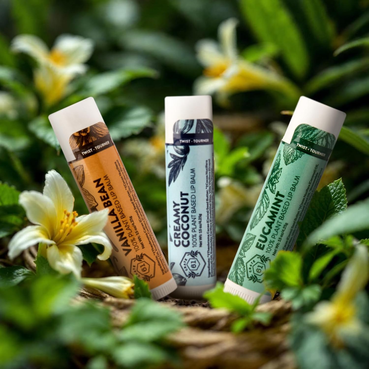 Crate 61 Lip Balm 3-Pack with USDA Organic ingredients Flavored with Premium Essential Oils and Organic Flavors, for Men and Women (3 Pack, Medley)