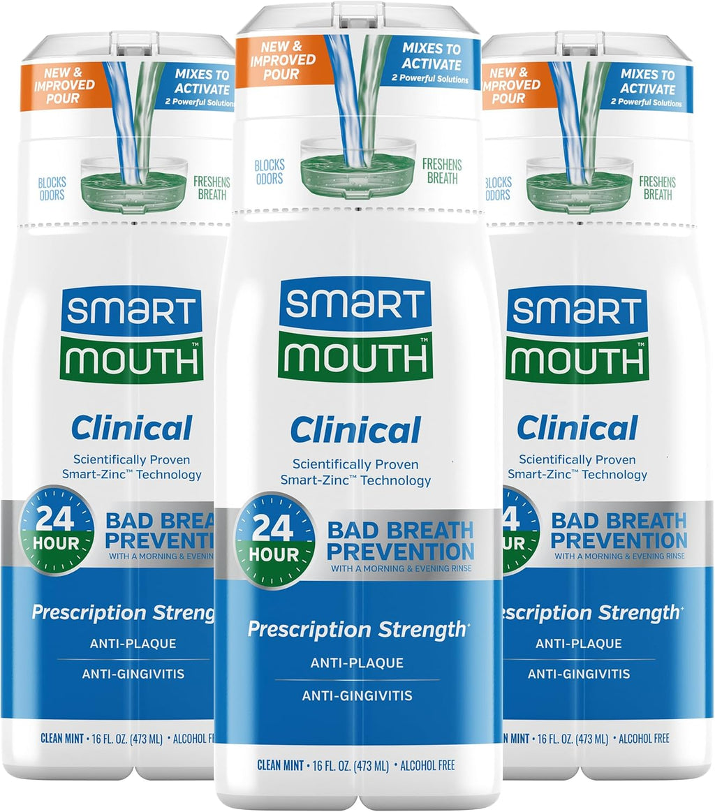 SmartMouth DDS Activated Clinical Mouthwash - for Fresh Breath - Clinical Strength Mouthwash for Gum Health, Gingivitis & More - Clean Mint Flavor, 16 fl oz (3 Pack)