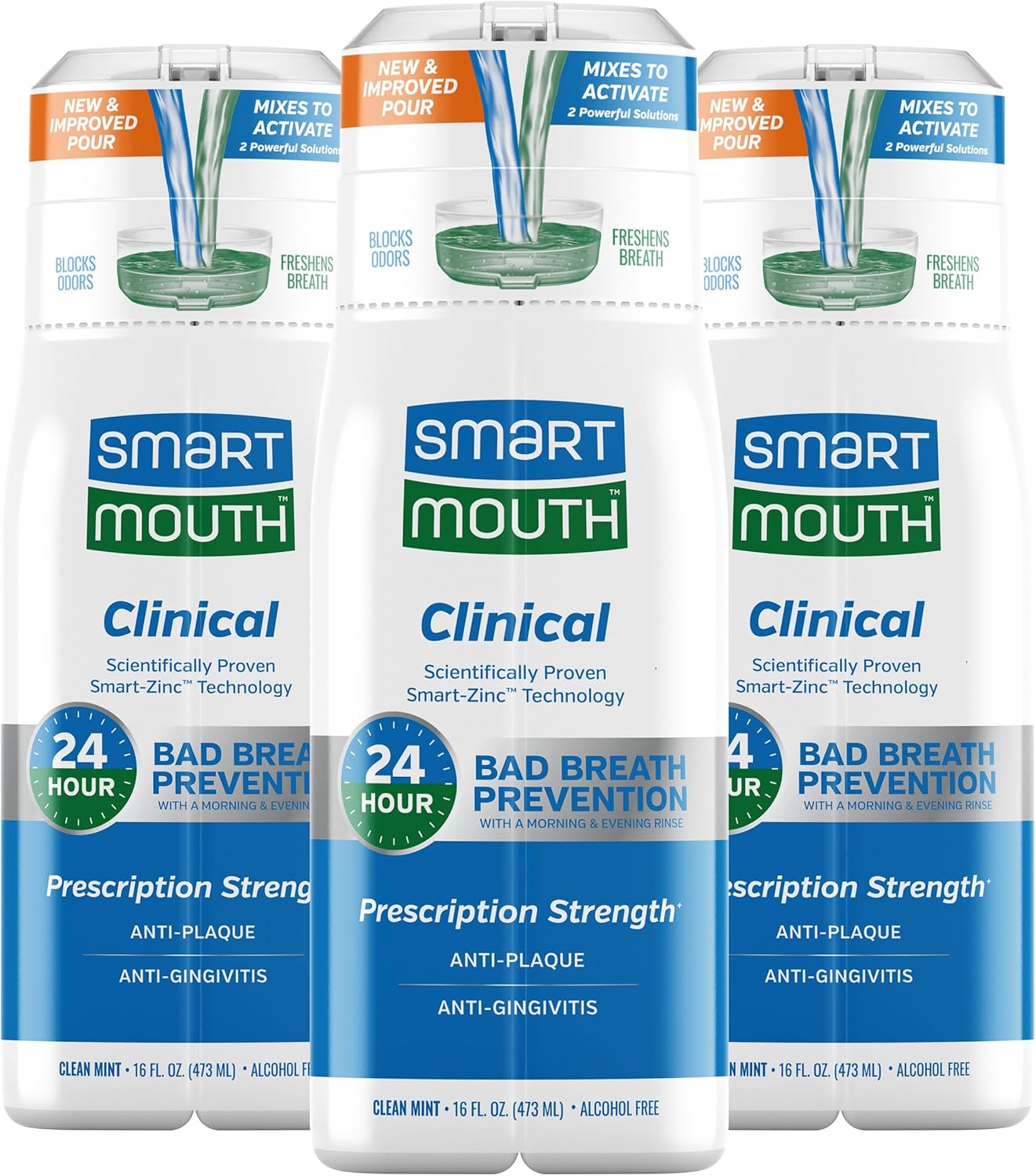 SmartMouth DDS Activated Clinical Mouthwash - for Fresh Breath - Clinical Strength Mouthwash for Gum Health, Gingivitis & More - Clean Mint Flavor, 16 fl oz (3 Pack)