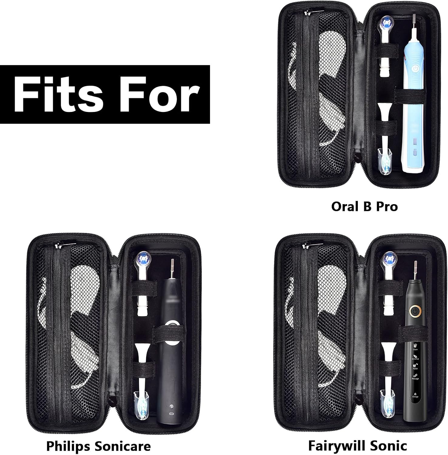 Toothbrush Travel Case Compatible with Oral-B Pro 1000, 2000, 3000, 3500, 1500/ for Philips Sonicare ProtectiveClean 4100 5100 Electric Toothbrush with Mesh Pocket for Accessories - Black (Bag Only)