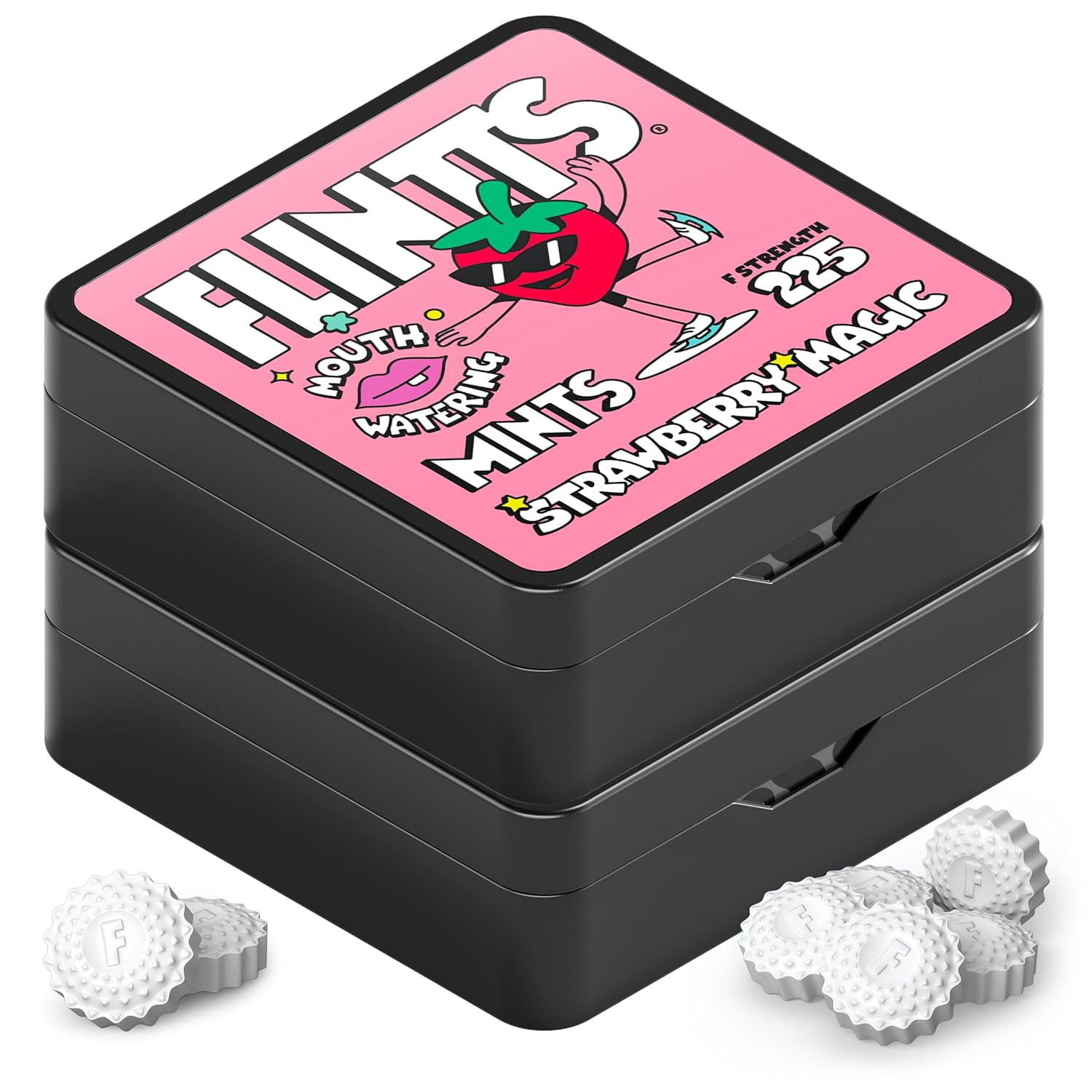 Flintts Mints Strawberry Stash – Sugar Free Mouthwatering Mints for Dry Mouth Relief & Freshness – Vegan Oral Health Support with Sparkle Effect – Pocket Travel Saliva Substitute, Lozenges Alternative, 2 Refill Packs