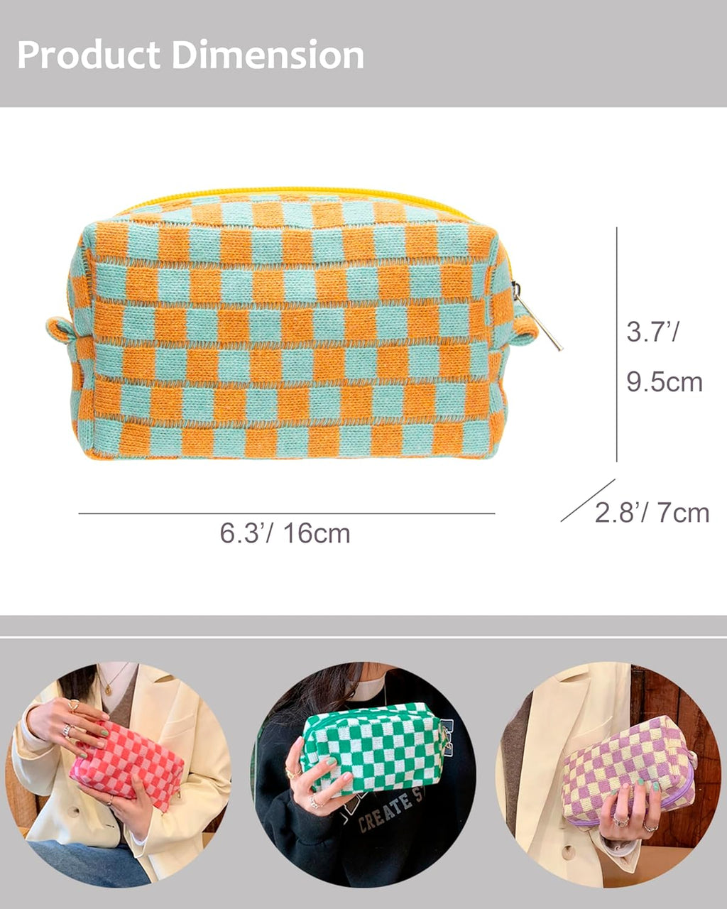 PAZIMIIK 2PCS Checkered Makeup Bag for Purse Portable Zipper Make Up Pouch Small Cosmetic Case for Travel Accessories Orange Green