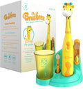 Brusheez Kids’ Electric Toothbrush Set - Safe & Effective for Ages 3+ - Parent Tested & Approved with Gentle Bristles, 2 Brush Heads, Rinse Cup, 2-Minute Timer, & Storage Base (Jovie The Giraffe)