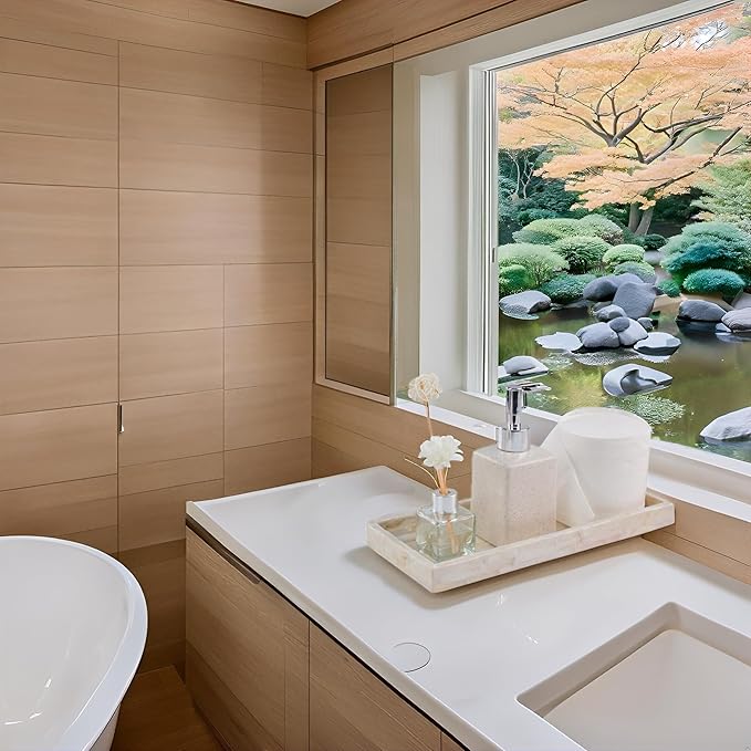 PEMAR Set of 2 Mother of Pearl Vanity Tray for Bathroom Counter, 11" Wooden Organisation Valet Tray for Perfume Makeup Bedroom Dresser Kitchen Sink Countertop Organizer, Toilet Tank (White Tiles)