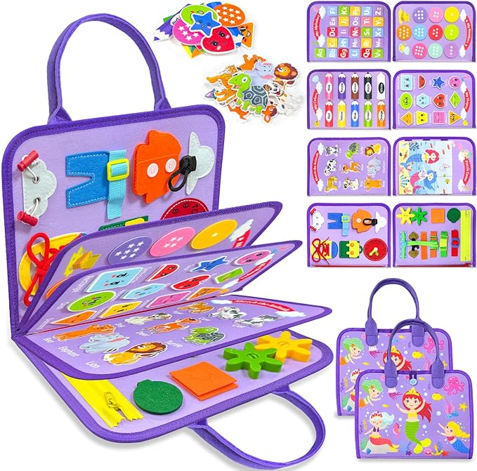 Busy Board Montessori Toys for Toddler Boy Girl Birthday Gifts, Busy Book Sensory Learning Toys for Toddlers, Educational Activities Airplane Car Travel Toy for Toddlers