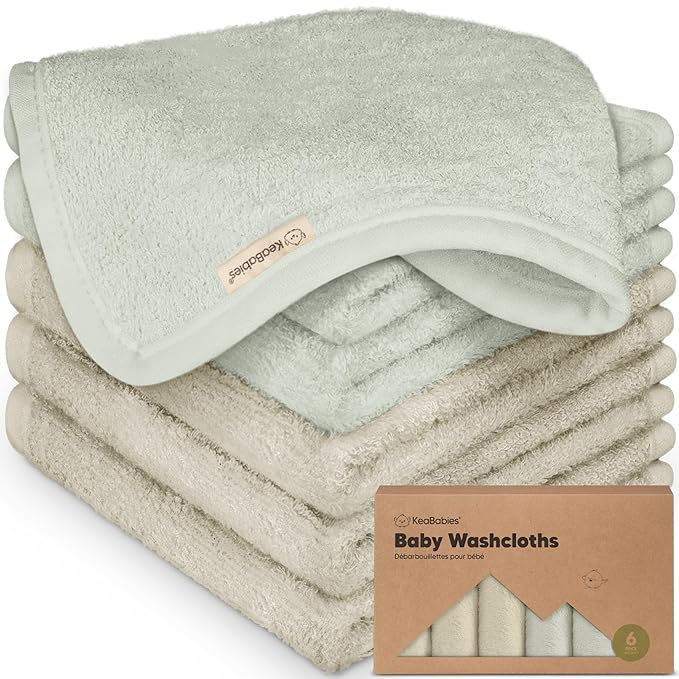 6-Pack Baby Washcloths - Soft Absorbent Viscose from Bamboo Wash Cloths for Babies, Kids, Toddlers, Infant, Newborn Bath Towels, Gentle on Sensitive Skin, 10x10 Reusable Face Towels (Stone/Dove)