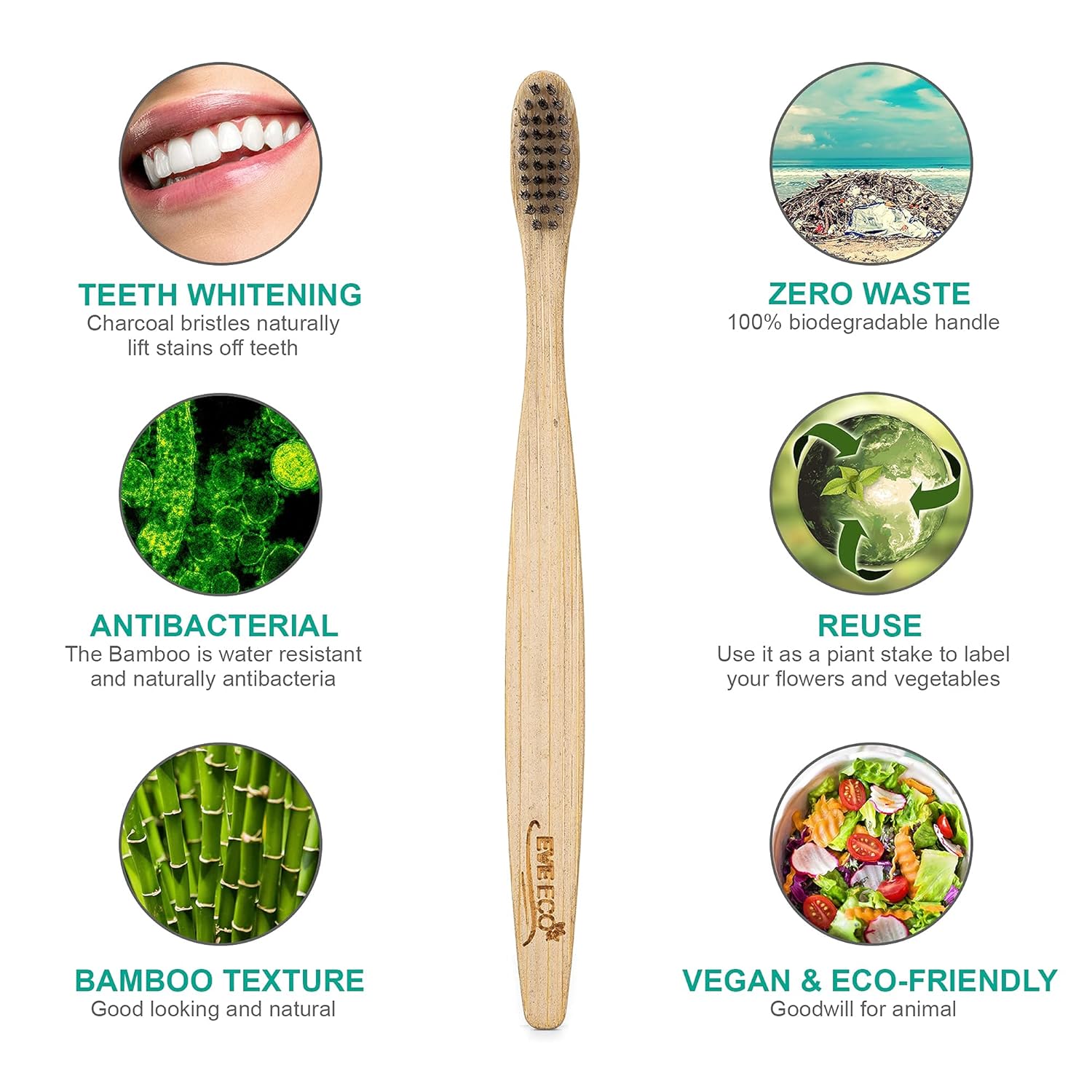 4 Count I Bamboo Toothbrush I Soft Bristles Best for Sensitive Gums I Charcoal I Vegan I Natural Wood I BPA Fee I Recyclable I Compostable I Biodegradable | Environmentally Friendly