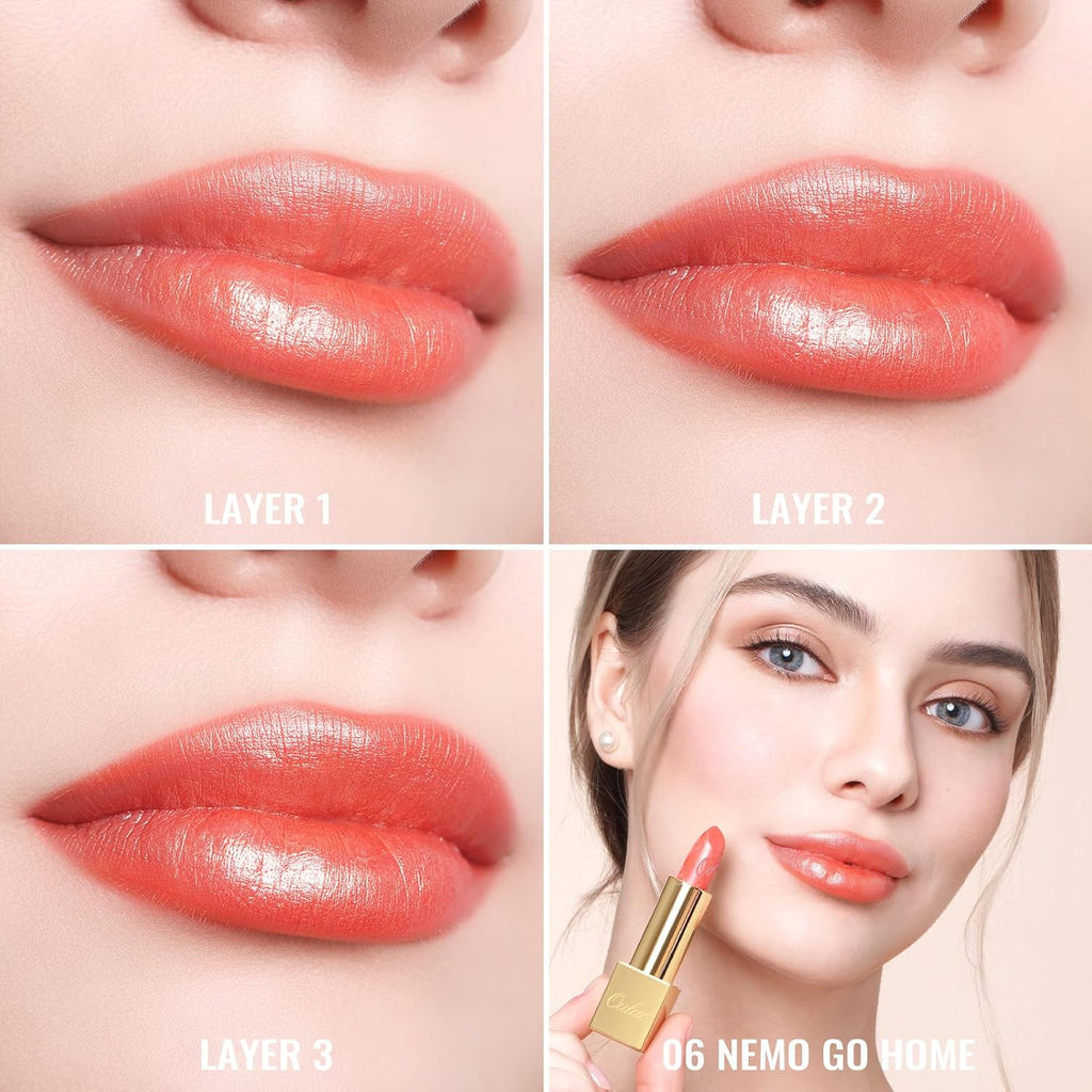 Oulac Coral Pink Lipstick for Women with Metallic 3D Shine Lightweight Hydrating Formula, High Impact Lip Color, Vegan Beauty, Full Coverage Lip Makeup, Christmas Gifts for Women, Nemo Go Home(06)
