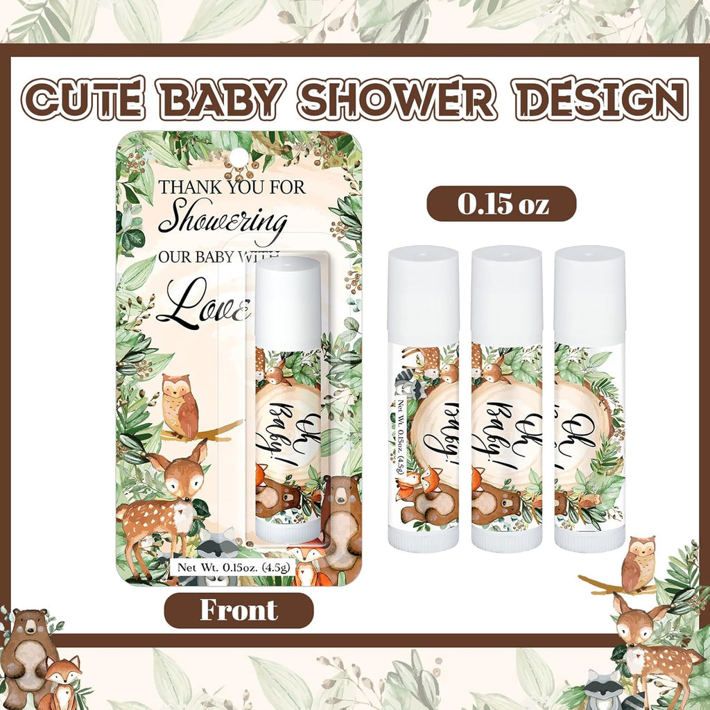 30 Pack Woodland Baby Shower Games Prizes Party Gifts Bulk Lip Balms Favors for Winners Adults Guests Gender Reveal Favors Decorations Baby Shower Souvenirs Gift Bags Stuffers