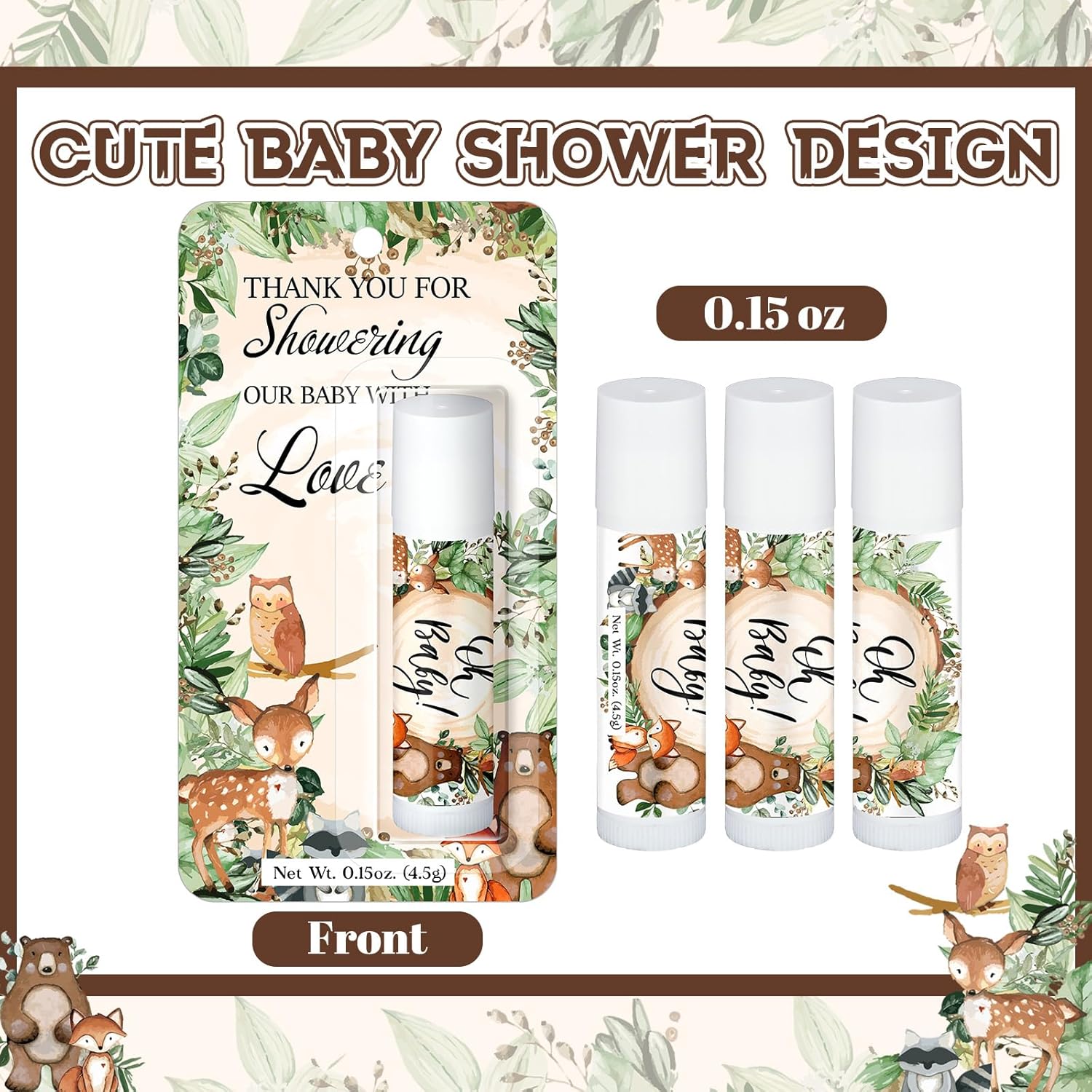 30 Pack Woodland Baby Shower Games Prizes Party Gifts Bulk Lip Balms Favors for Winners Adults Guests Gender Reveal Favors Decorations Baby Shower Souvenirs Gift Bags Stuffers