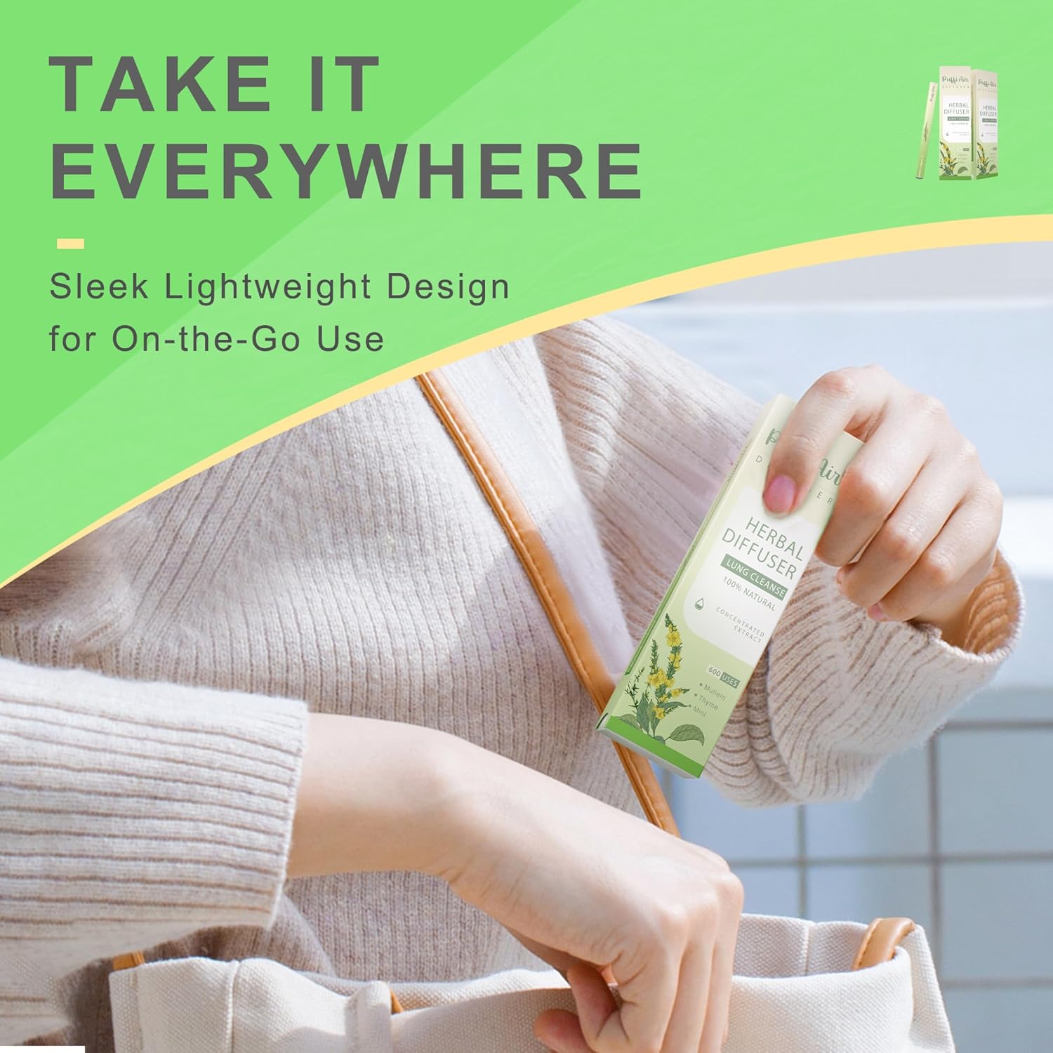 Herbal Diffuser Pen with Extracts of Mullein/Thyme/Mint 600 Uses and Nasal Stick Pure Mullein & Mint Extract丨 Boost Focus, Reduce Fatigue & Stuffy Noses Instant Refreshment