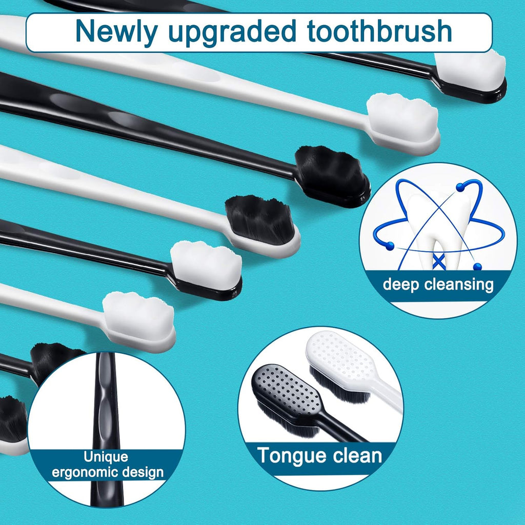 Patelai 20 Pieces Extra Soft Toothbrush Micro Nano 20,000 Bamboo Charcoal Bristles Toothbrush Soft Bristle for Fragile Teeth Oral Gum Recession, Black and White