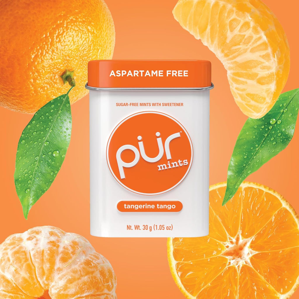 PUR Mints | Aspartame-Free | Made with Xylitol | Sugar-Free, Vegan, Gluten-Free & Keto Friendly | Natural Tangerine Tango Flavor, 30 Pieces (Pack of 12)