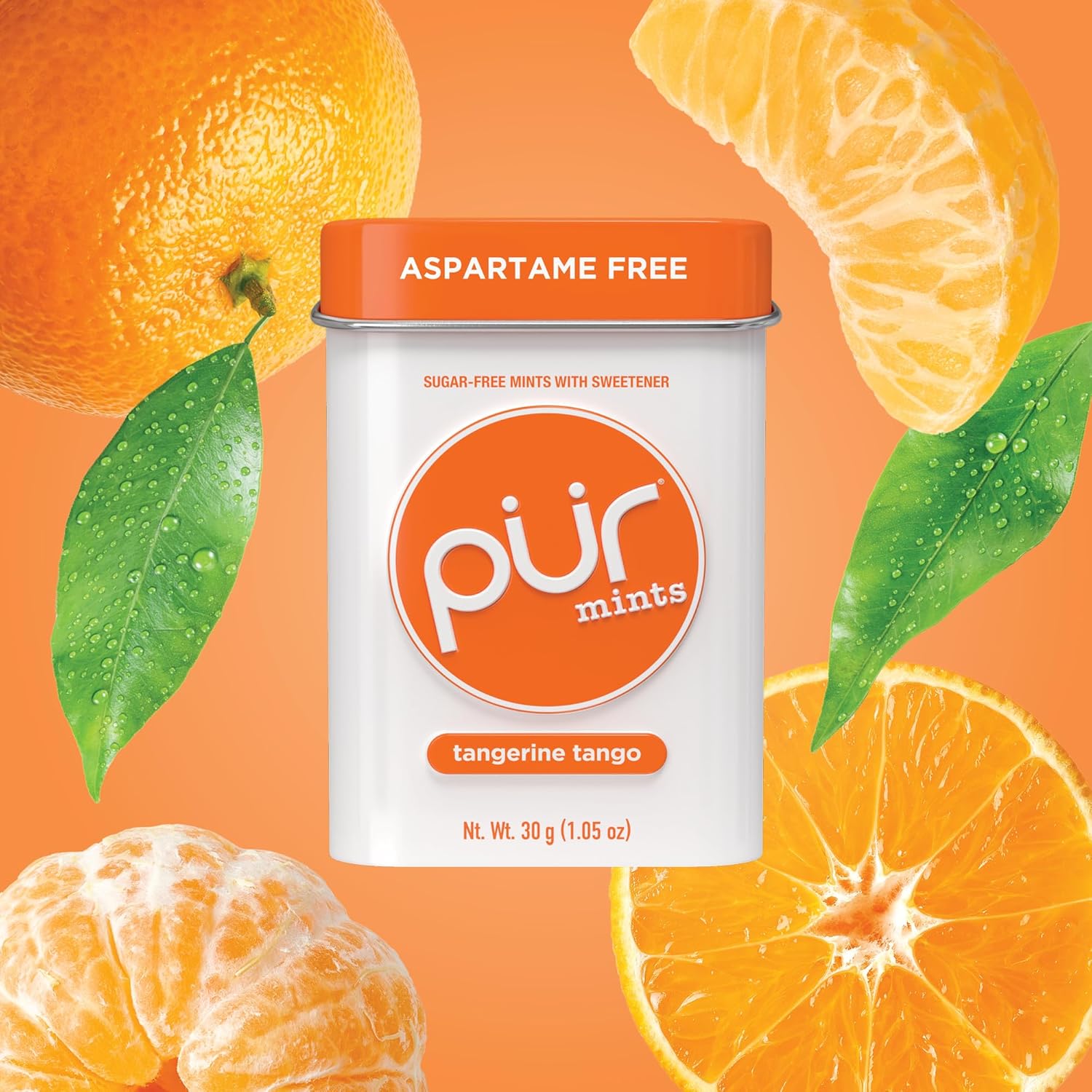 PUR Mints | Aspartame-Free | Made with Xylitol | Sugar-Free, Vegan, Gluten-Free & Keto Friendly | Natural Tangerine Tango Flavor, 30 Pieces (Pack of 12)