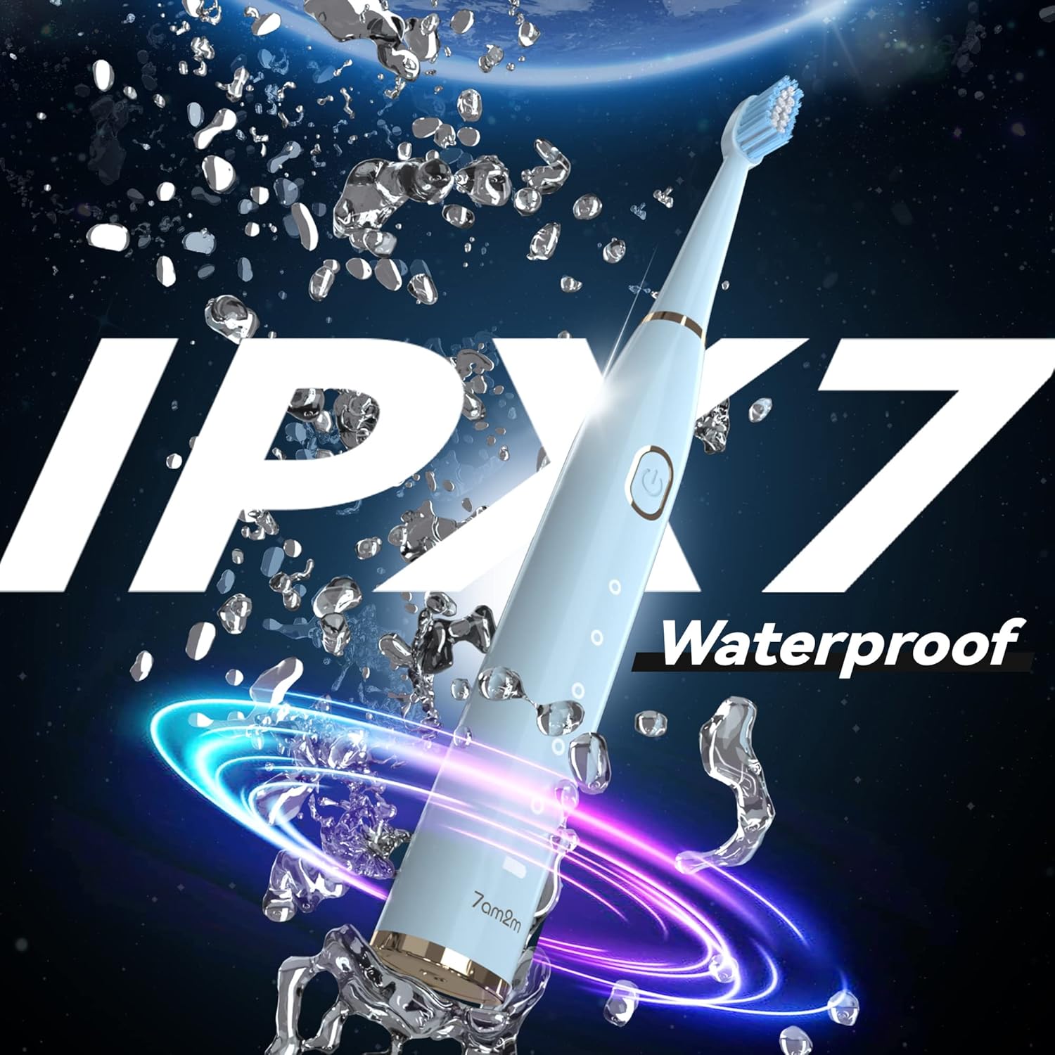 7AM2M Sonic Electric Toothbrush for Adults and Kids- High Power Rechargeable Toothbrushes with 8 Brush Heads,5 Adjustable Modes, Built-in 2-Minute Smart Timer,4 Hours Fast Charge for 30Days (Blue)