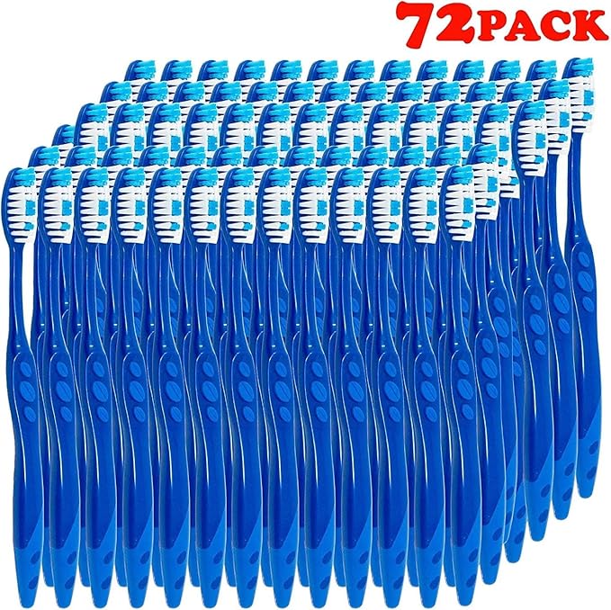 Pre Pasted Disposable Toothbrushes Individually Wrapped | Regular Size Head, Soft Bristle Hygienic & Economical | Great for Travel Camping Guestroom Car Office School Hotel Airbnb Gifts (72 Pack)