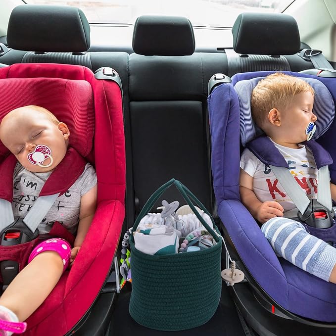 Baby Diaper Caddy Organizer for Girl Boy Rope Nursery Storage Bin Basket Portable Holder Tote Bag for Changing Table Car Travel Baby Shower Gifts Newborn Essentials Registry Must Have Items Dark Green