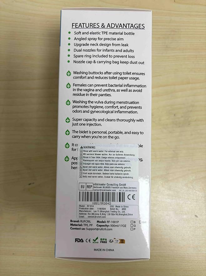 RUFCRIL Peri Bottle, Portable Travel Bidet with Bag, TPE Material Can Be Boiled, 17oz/500ml with 2 Sealing Rings,Essentials for Postpartum Perineal Care,Hemorrhoid Treatment,and Baby(Pink)