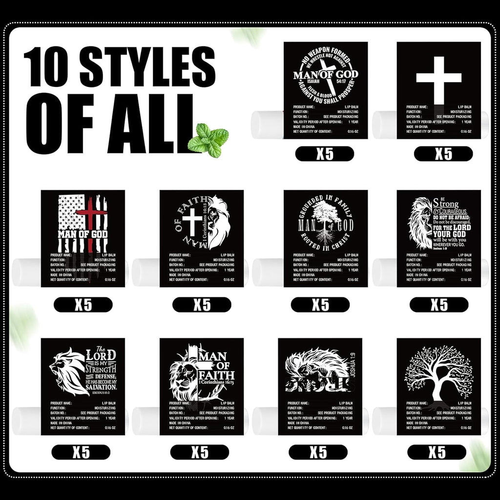 50 Pack Christmas Christian Religious Gifts Bulk Lip Balms for Men Church Party Favors Bible Verse Lip Balms with Scripture Gifts for Coworkers Staff Employee Christmas Stocking Stuffers