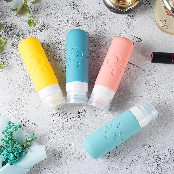 Travel Bottles for Toiletries, TSA Approved Travel Containers 3oz Leak Proof Travel Tubs Refillable Liquid Travel Accessories for Shampoo Conditioner Lotion Body Wash(Multicolored B)