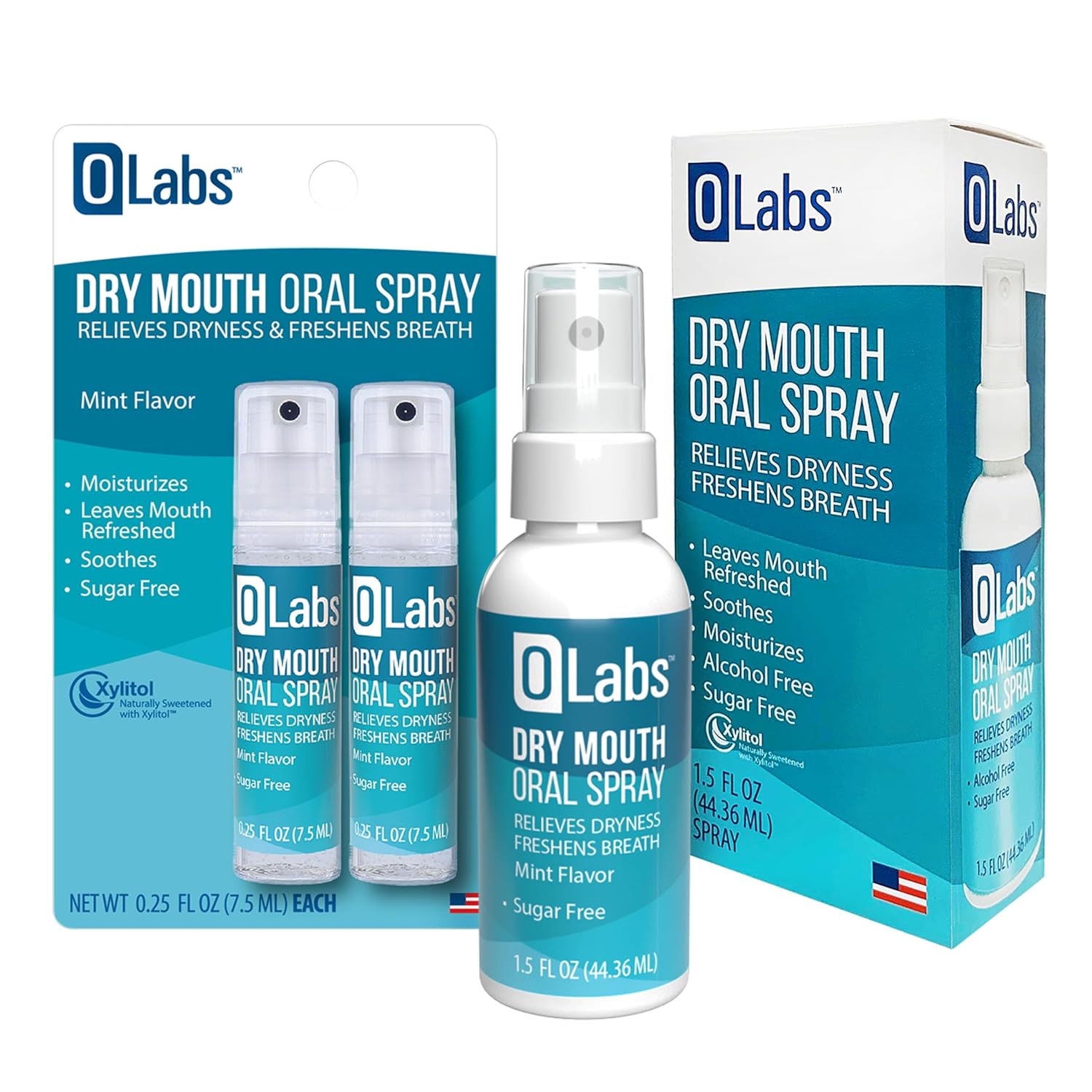 Dry Mouth Spray - Mint Flavor Breath Spray for Fresh Breath, Sugar Free, Alcohol Free, Value Pack includes One 1.5 oz Spray and Two Travel Freindly 0.25 oz Sprays